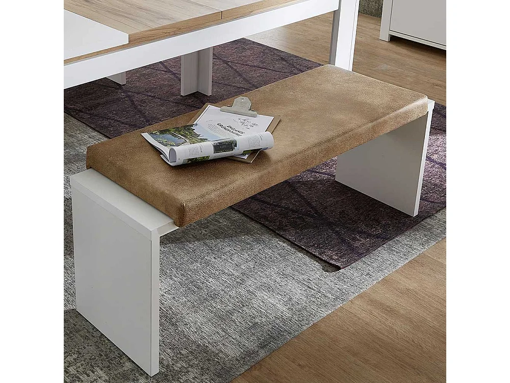 Küchenbank in Weiß und Hellbraun 130 cm breit