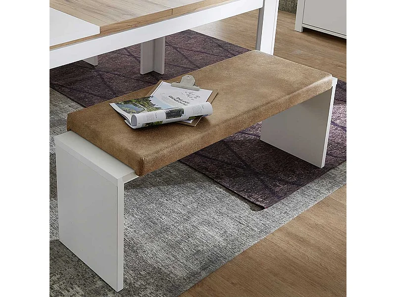 Küchenbank in Weiß und Hellbraun 130 cm breit