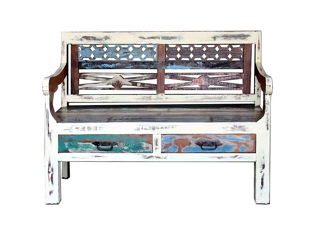 Flur Sitzbank aus Recyclingholz Bunt 120 cm breit