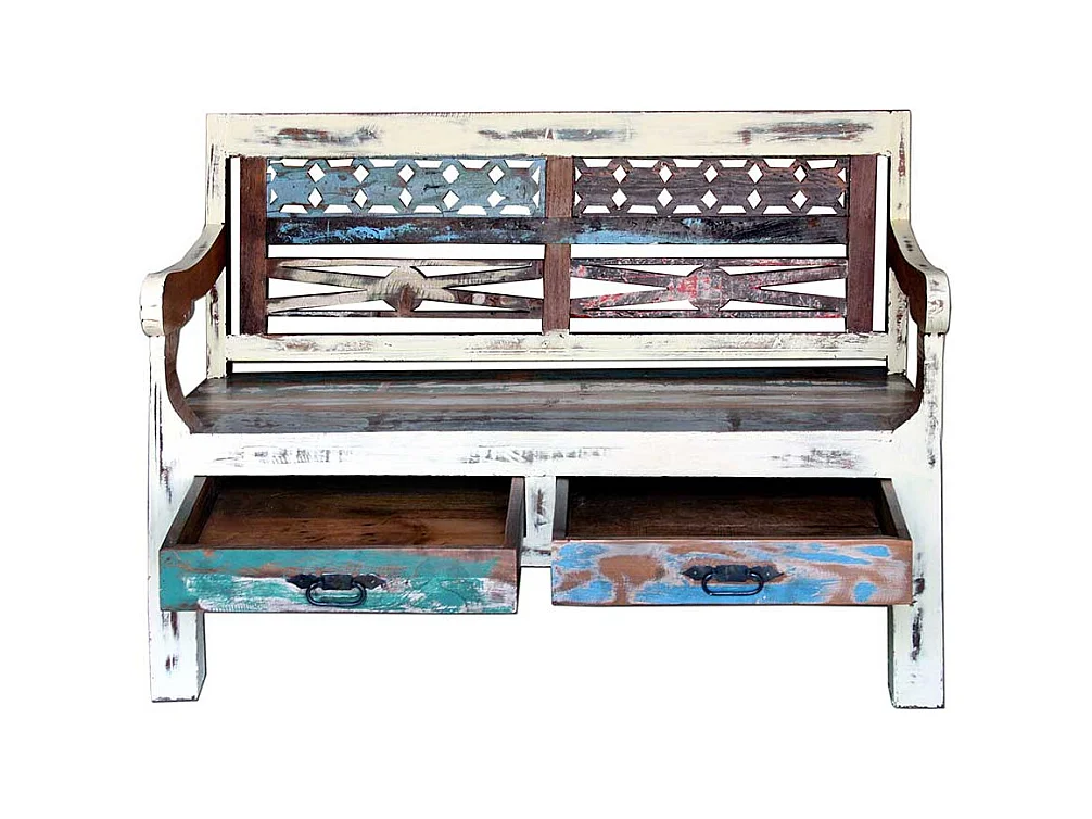 Flur Sitzbank aus Recyclingholz Bunt 120 cm breit