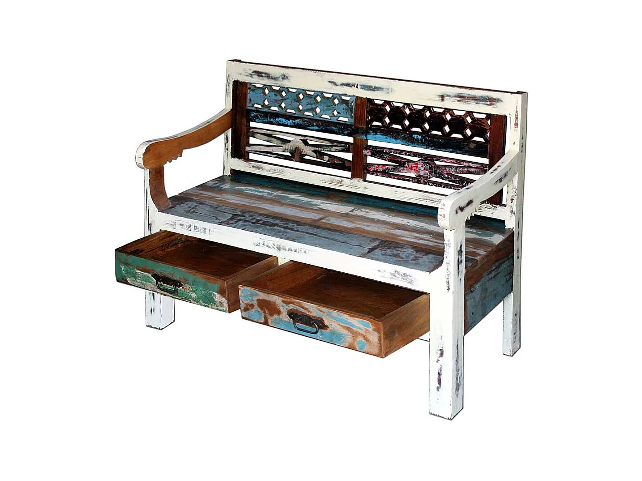 Flur Sitzbank aus Recyclingholz Bunt 120 cm breit