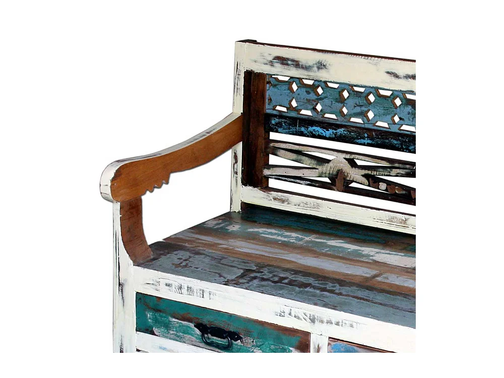 Flur Sitzbank aus Recyclingholz Bunt 120 cm breit