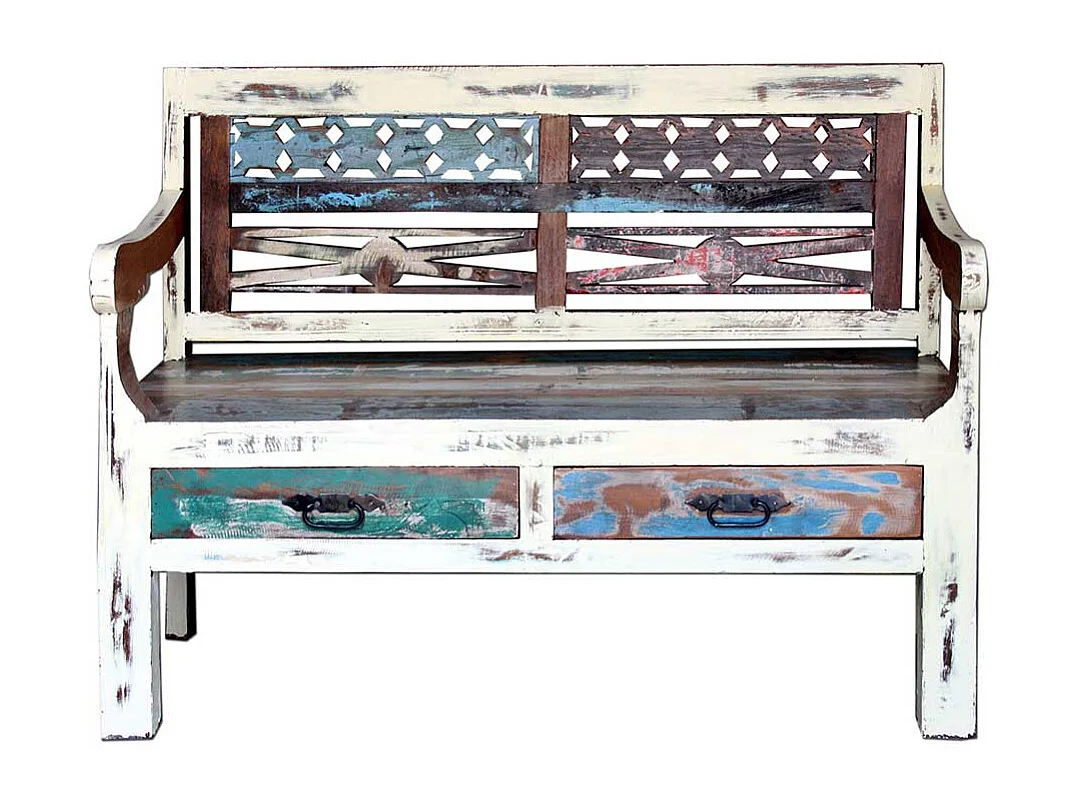 Flur Sitzbank aus Recyclingholz Bunt 120 cm breit