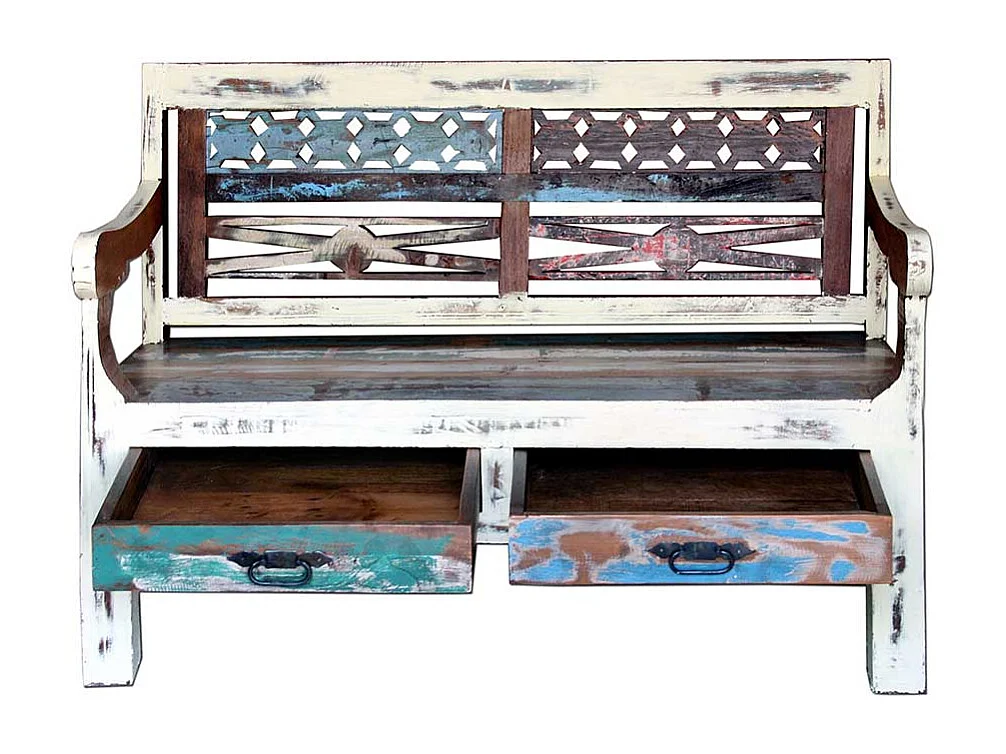 Flur Sitzbank aus Recyclingholz Bunt 120 cm breit