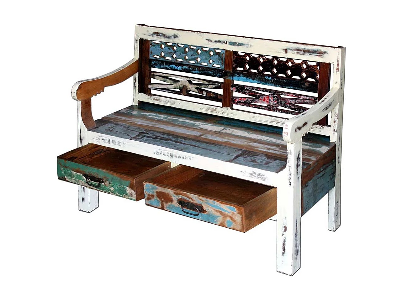 Flur Sitzbank aus Recyclingholz Bunt 120 cm breit