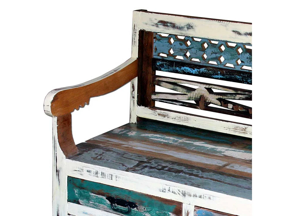 Flur Sitzbank aus Recyclingholz Bunt 120 cm breit