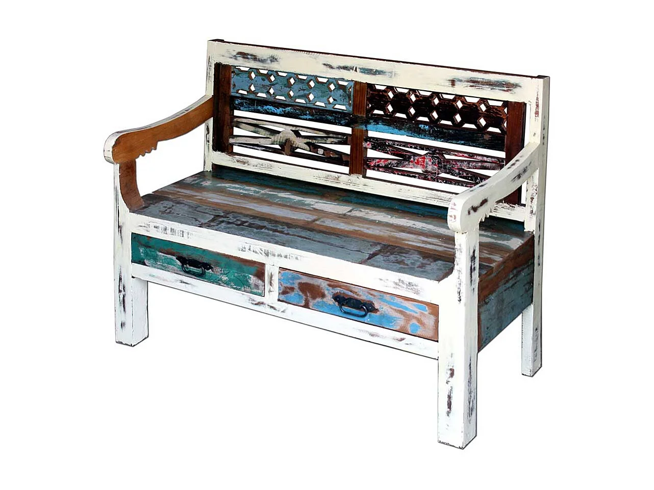 Flur Sitzbank aus Recyclingholz Bunt 120 cm breit
