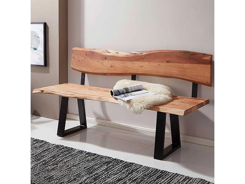 Baumkanten Sitzbank aus Akazie Massivholz Eisen