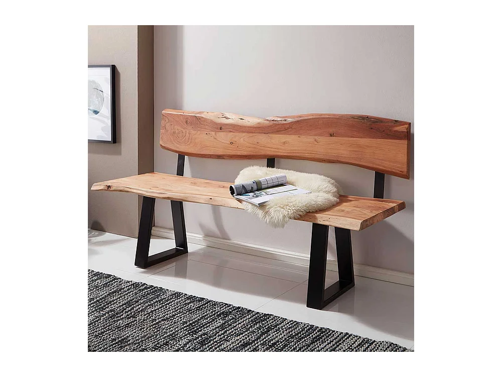 Baumkanten Sitzbank aus Akazie Massivholz Eisen