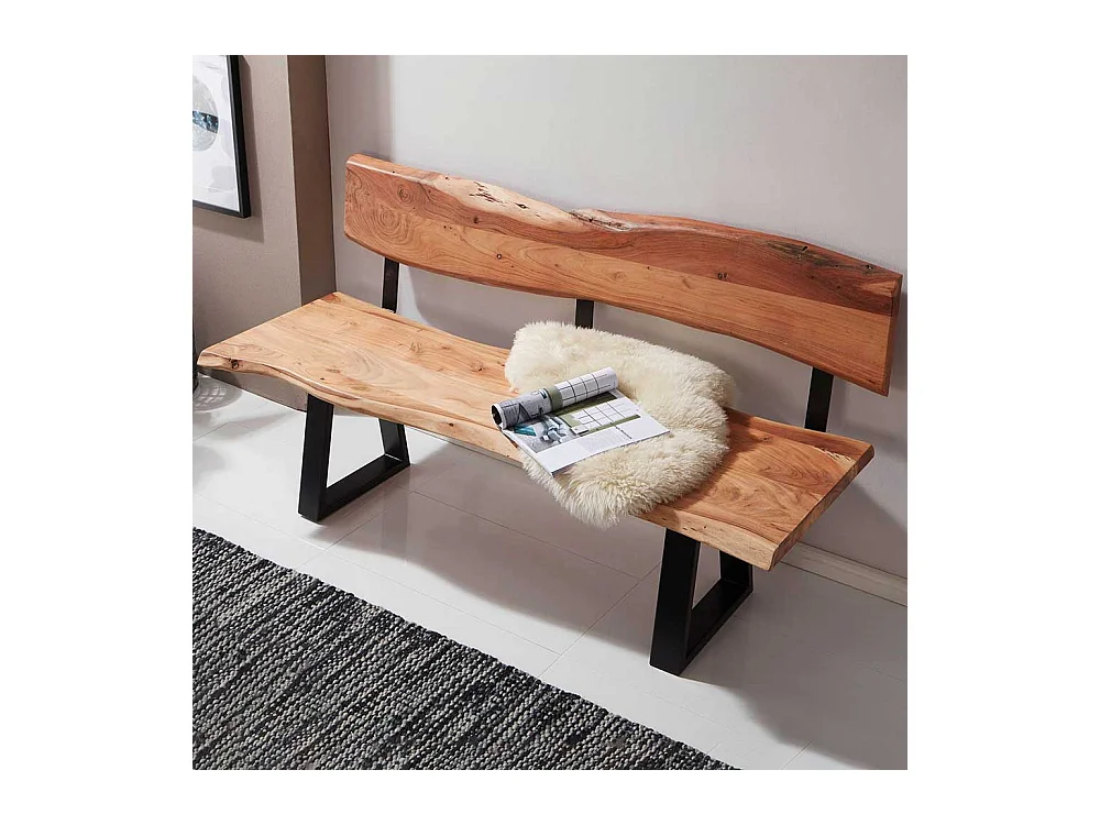 Baumkanten Sitzbank aus Akazie Massivholz Eisen