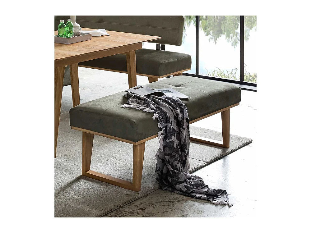 Eßzimmerbank in Dunkelgrün Microfaser Bügelgestell aus Eiche