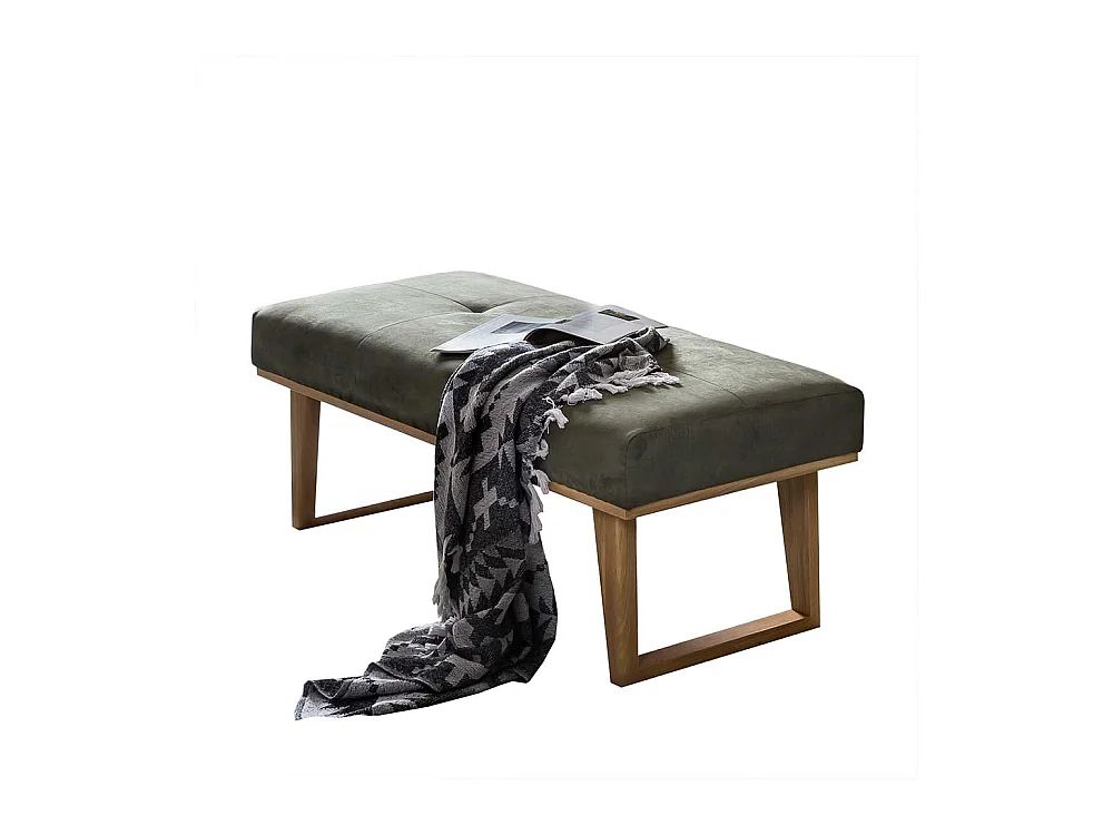 Eßzimmerbank in Dunkelgrün Microfaser Bügelgestell aus Eiche