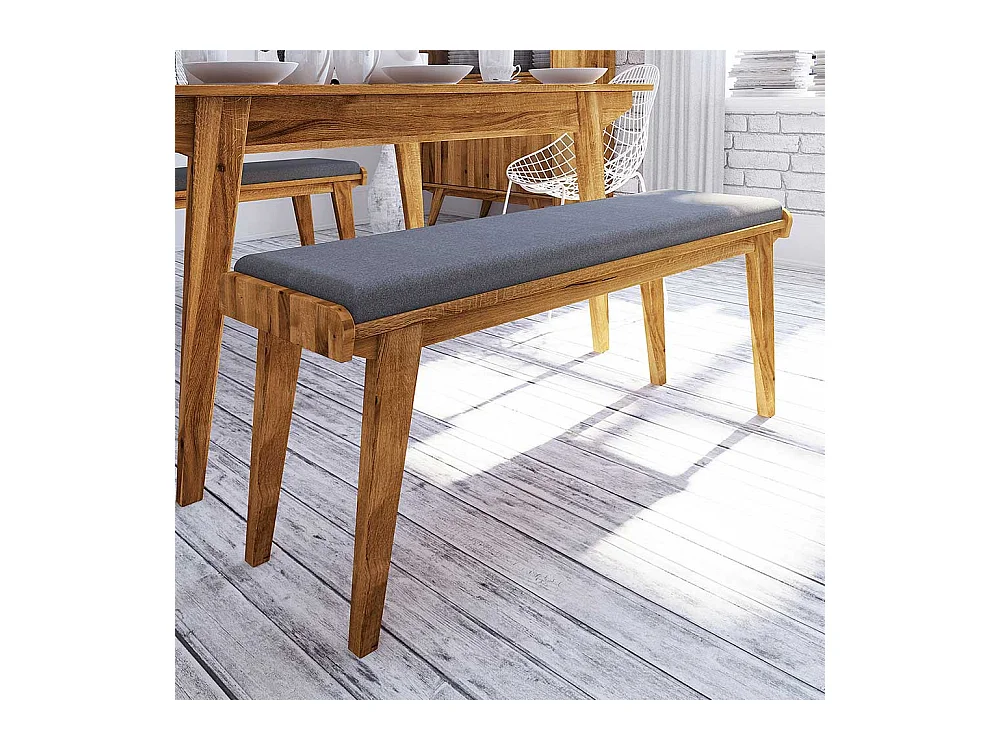 Esszimmer Sitzbank aus Wildeiche Massivholz Hellgrau Webstoff