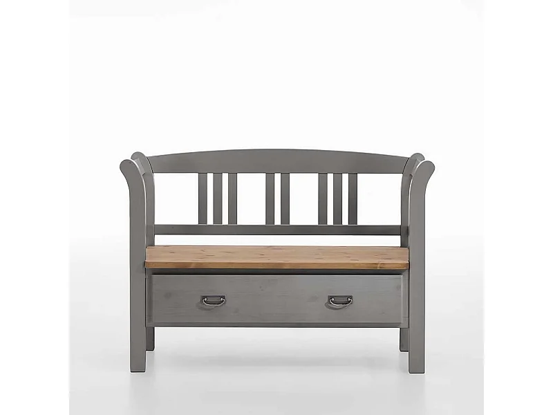 Sitzbank in Grau Kieferfarben Landhausstil