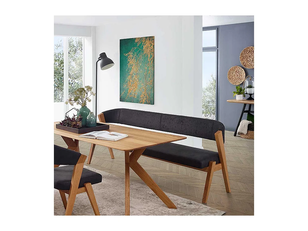 Sitzbank Esszimmer in Anthrazit Microfaser Gestell Wildeiche