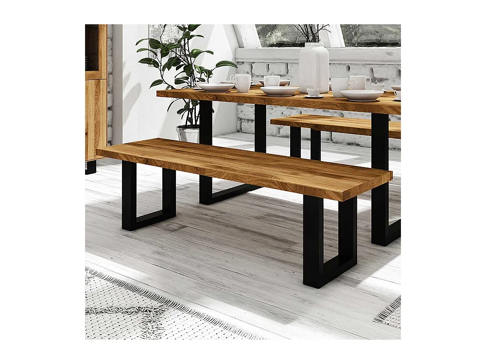 Esszimmerbank aus Wildeiche Massivholz Stahl