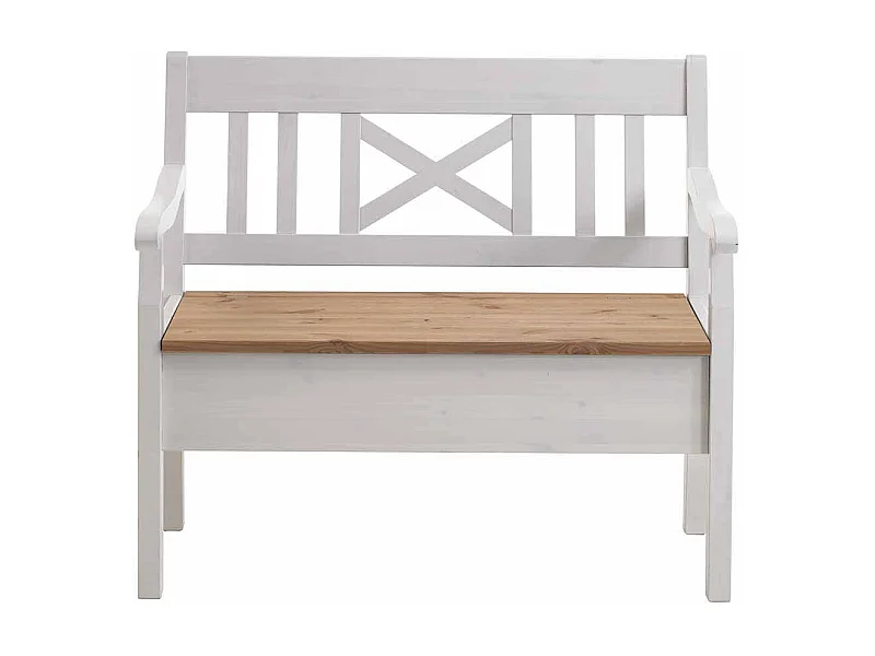 Stauraumbank in Weiß Kiefer massiv Landhaus