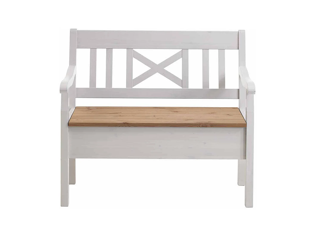 Stauraumbank in Weiß Kiefer massiv Landhaus