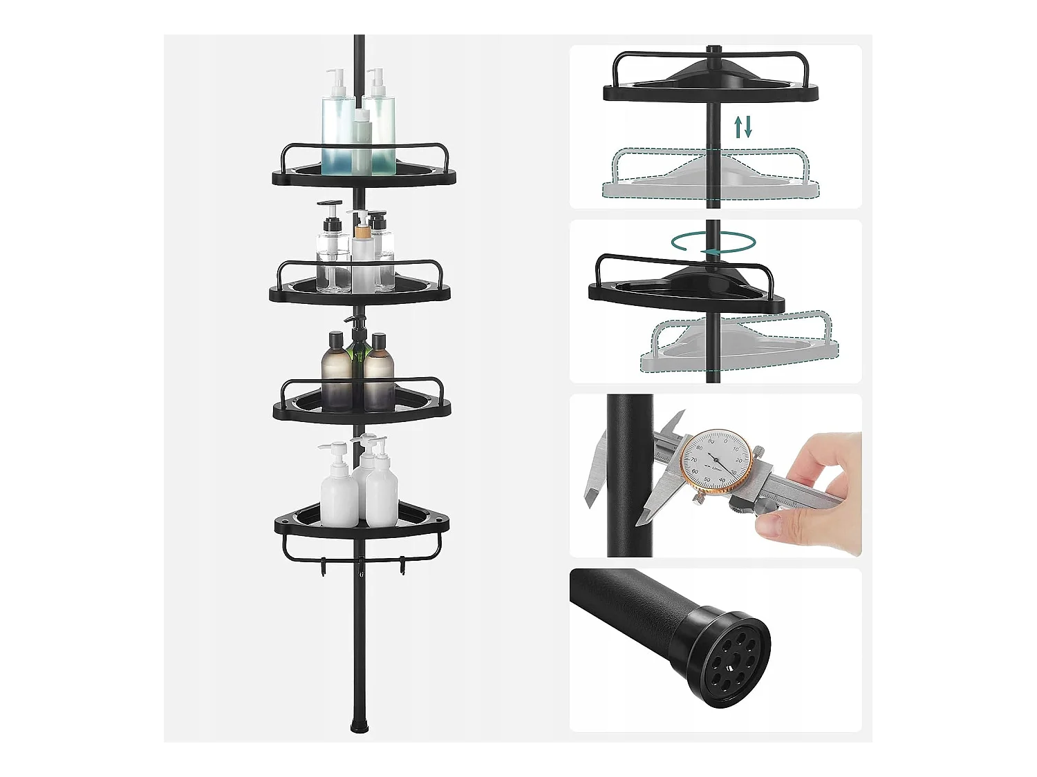 Étagère de salle de bain télescopique Valora noire avec rangement réglable