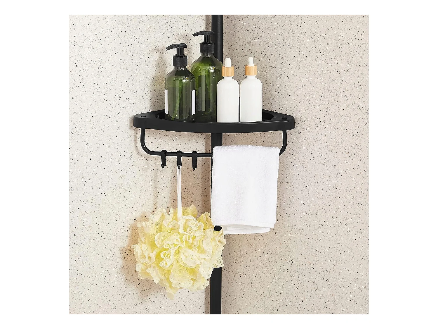 Étagère de salle de bain télescopique Valora noire avec rangement réglable