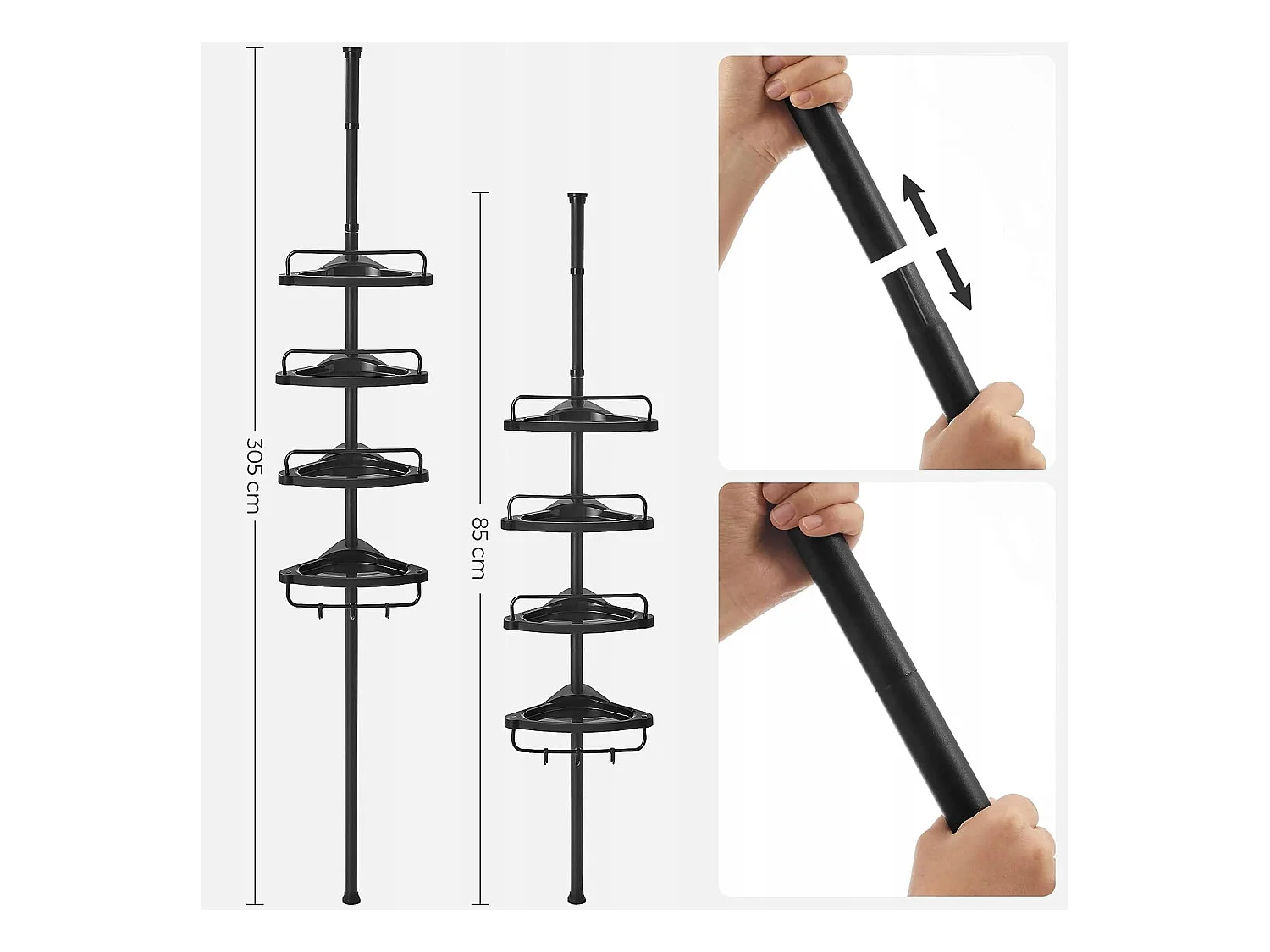 Étagère de salle de bain télescopique Valora noire avec rangement réglable