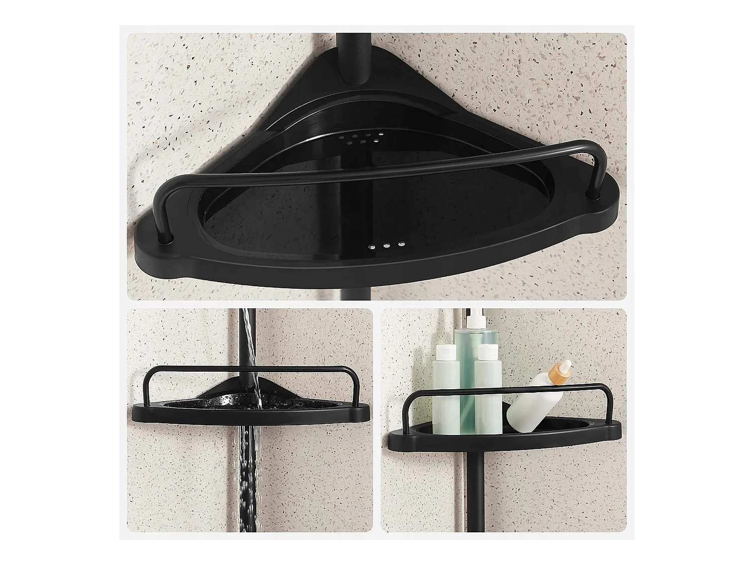 Étagère de salle de bain télescopique Valora noire avec rangement réglable