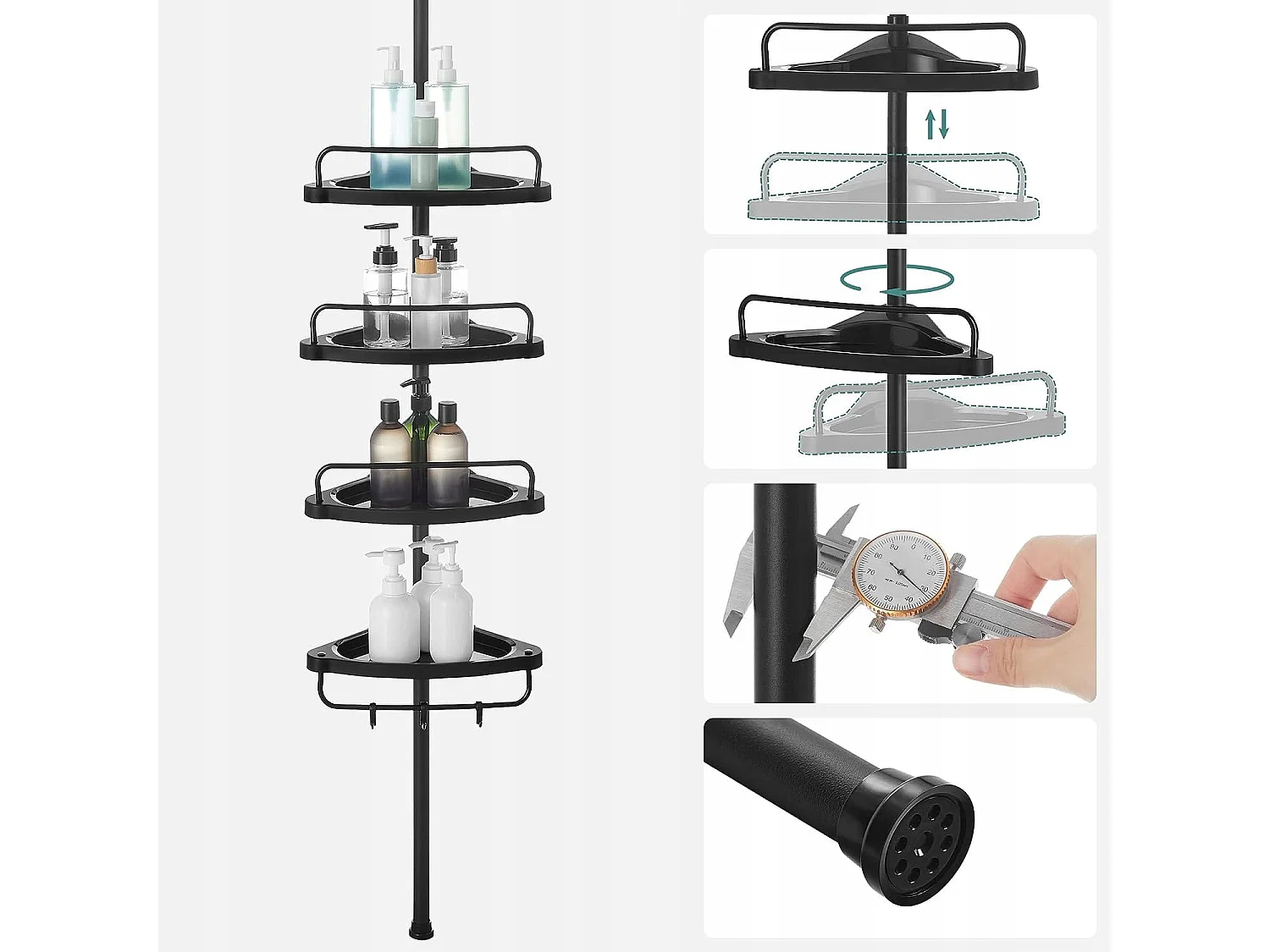 Étagère de salle de bain télescopique Valora noire avec rangement réglable