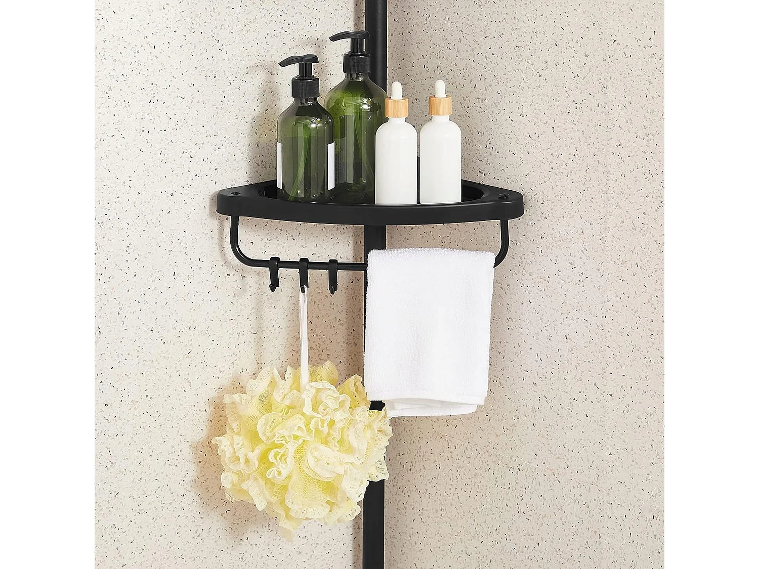 Étagère de salle de bain télescopique Valora noire avec rangement réglable