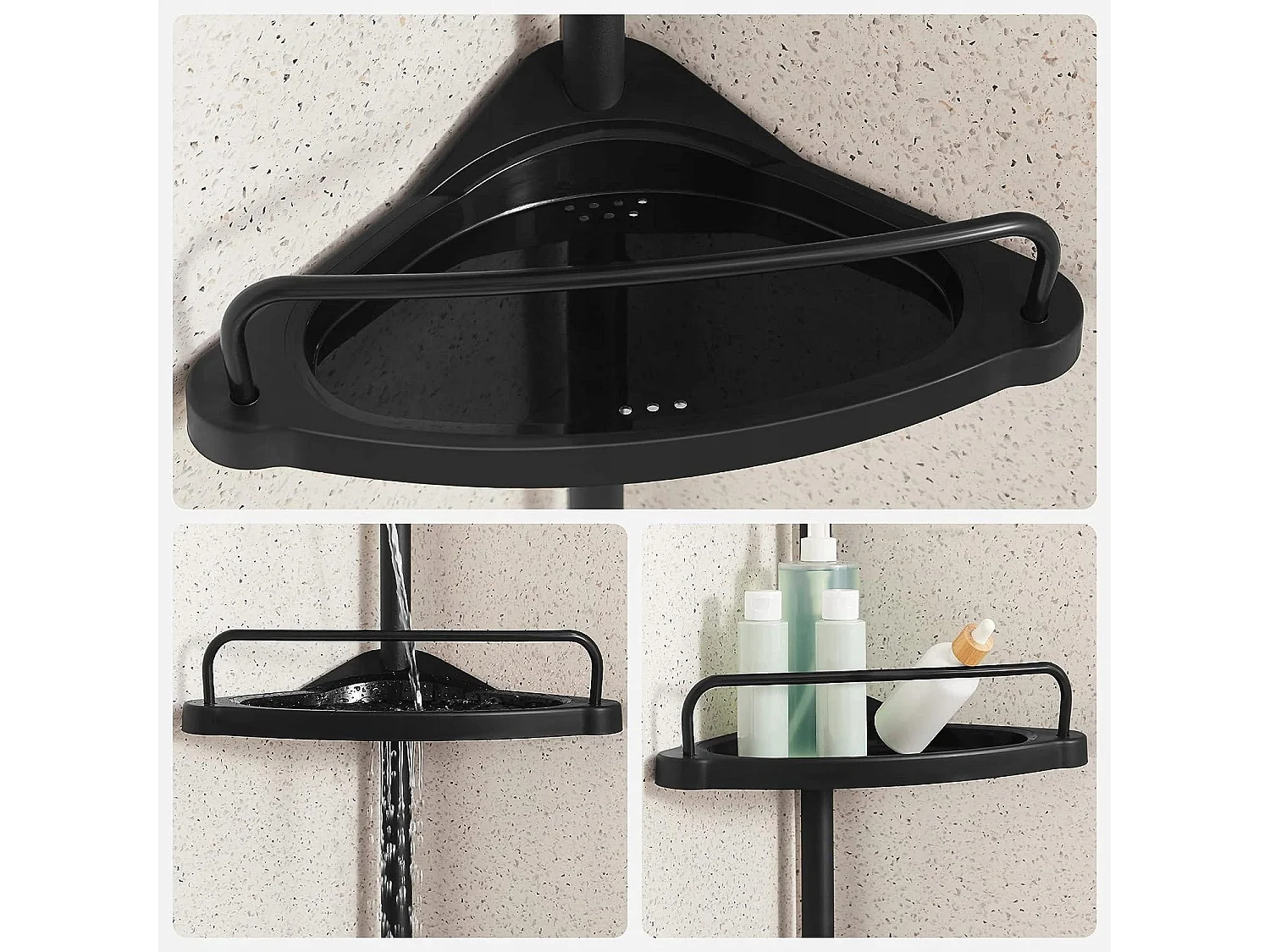 Étagère de salle de bain télescopique Valora noire avec rangement réglable