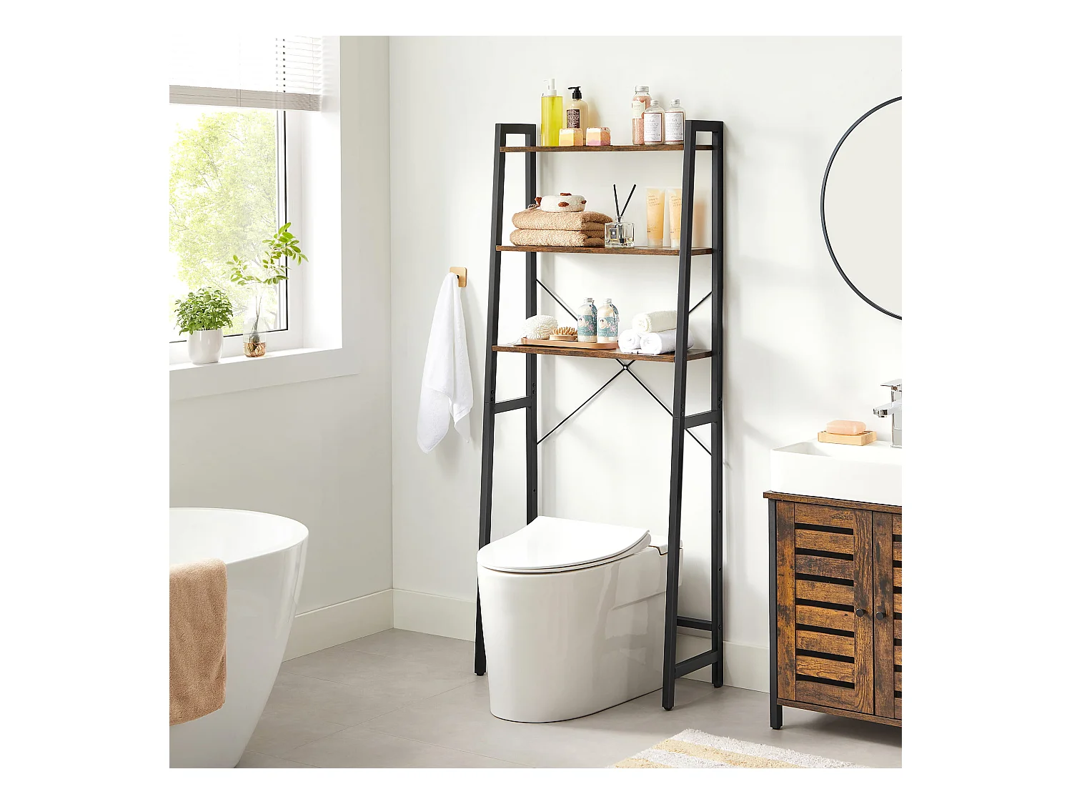 Étagère salle de bain Valora rustique au-dessus toilettes et machine à laver
