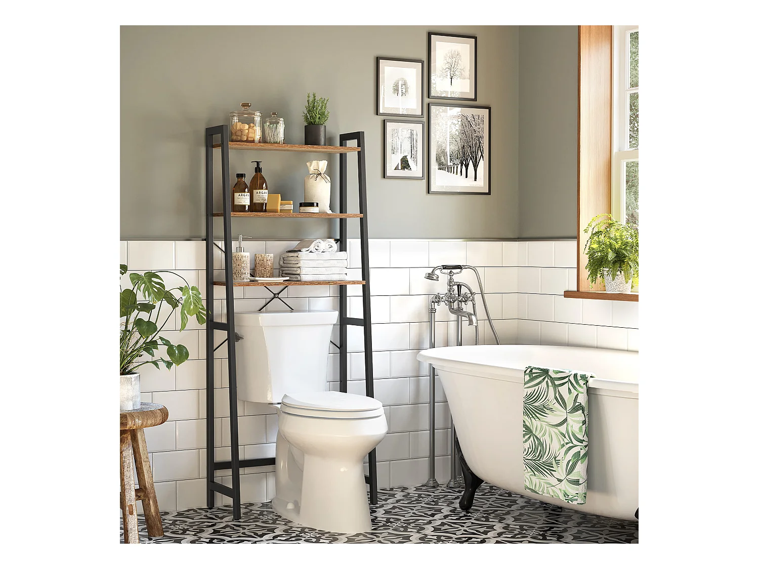 Étagère salle de bain Valora rustique au-dessus toilettes et machine à laver