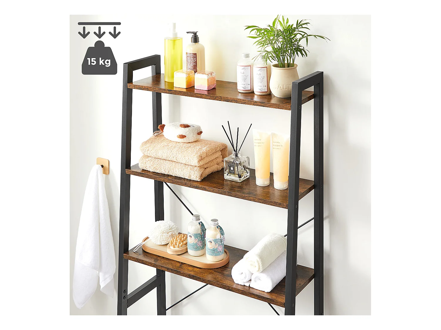 Étagère salle de bain Valora rustique au-dessus toilettes et machine à laver