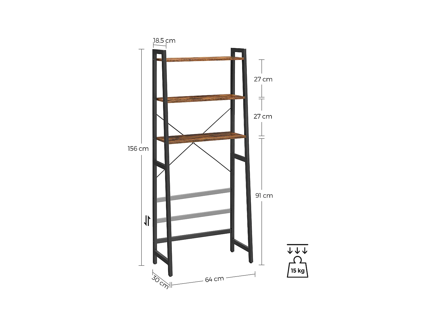 Étagère salle de bain Valora rustique au-dessus toilettes et machine à laver