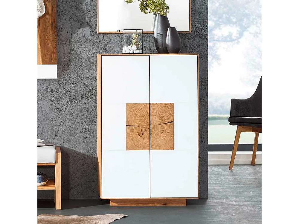 Garderoben Schuhschrank in Weiß Wildeiche Massivholz