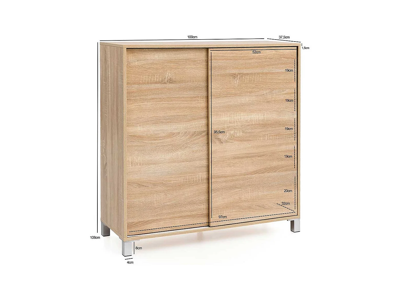 Schuh Schrank Holzoptik in Sonoma Eiche zwei Schiebetüren