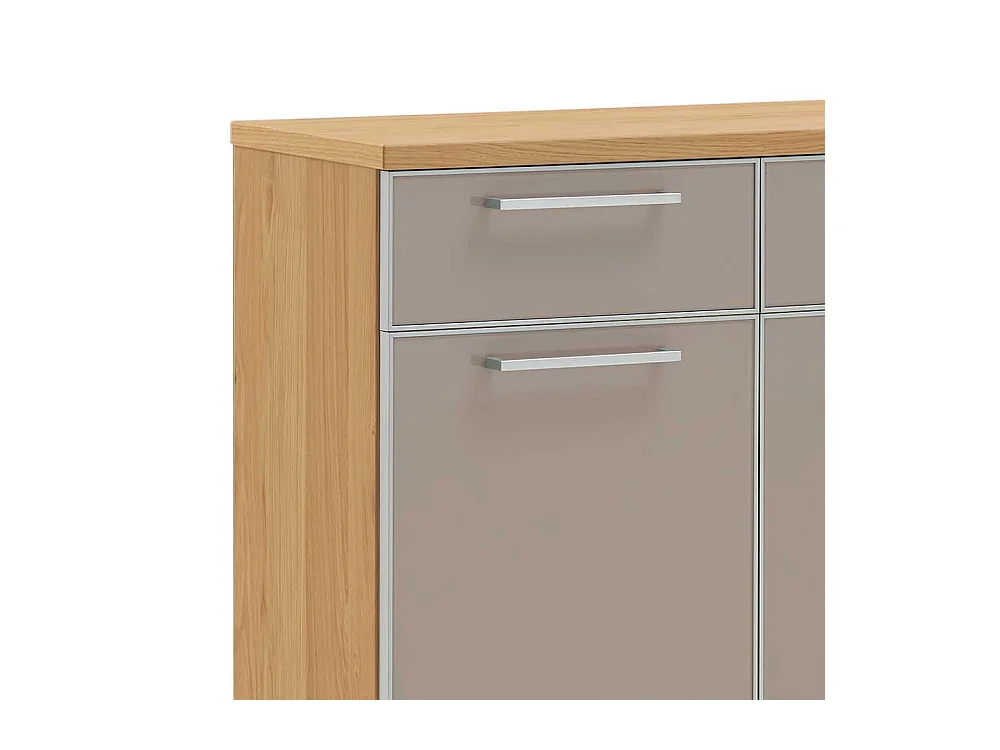 Schuhschrank in Taupe Glas beschichtet Eiche Bianco furniert