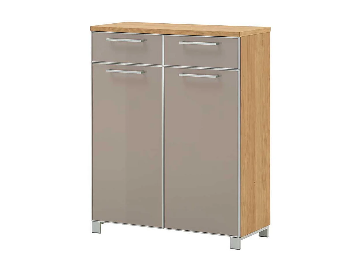Schuhschrank in Taupe Glas beschichtet Eiche Bianco furniert