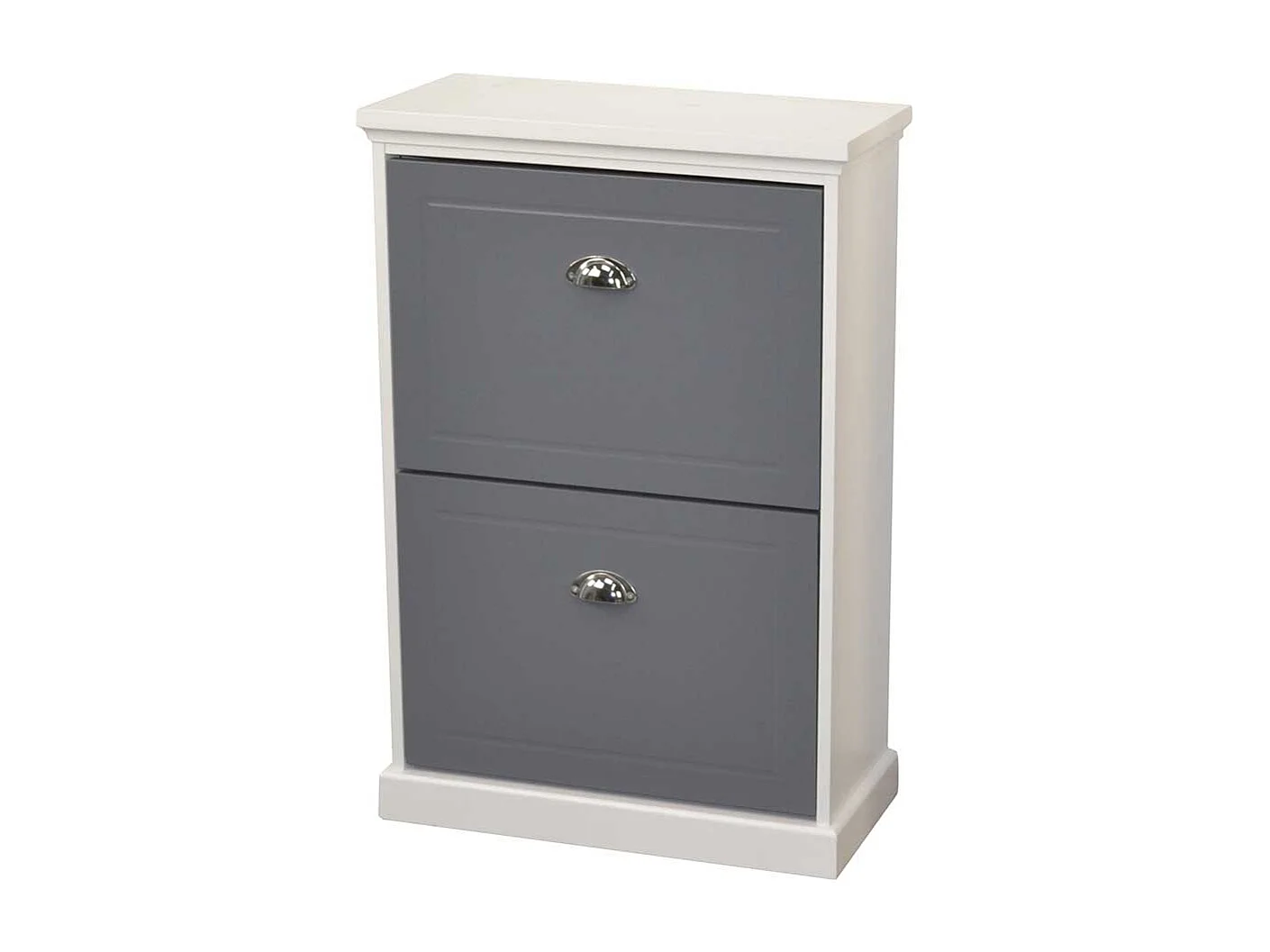 Garderobenschuhschrank in Grau und Weiß zwei Schuhklappen