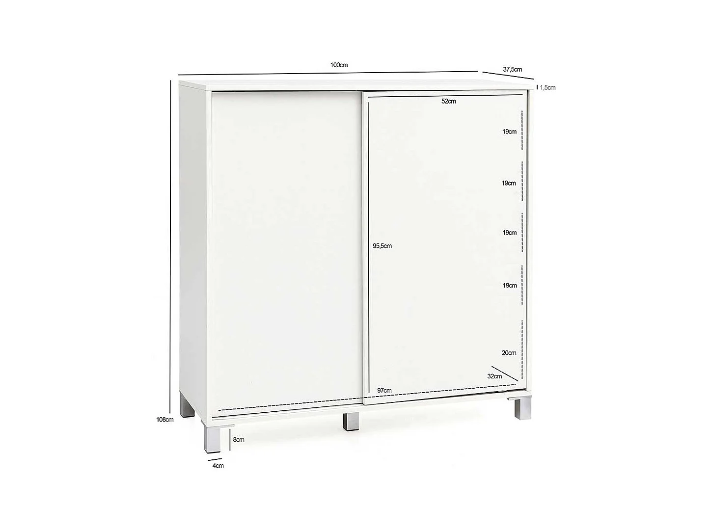 Schuh Schrank Schiebetüren in Weiß modern 100x108x38 cm