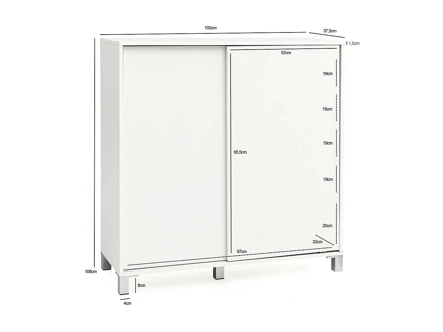 Schuh Schrank Schiebetüren in Weiß modern 100x108x38 cm