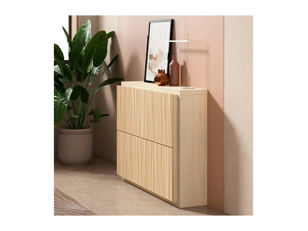 Schuh Klappschrank Schuhschrank 106 cm breit in Holzoptik foliert