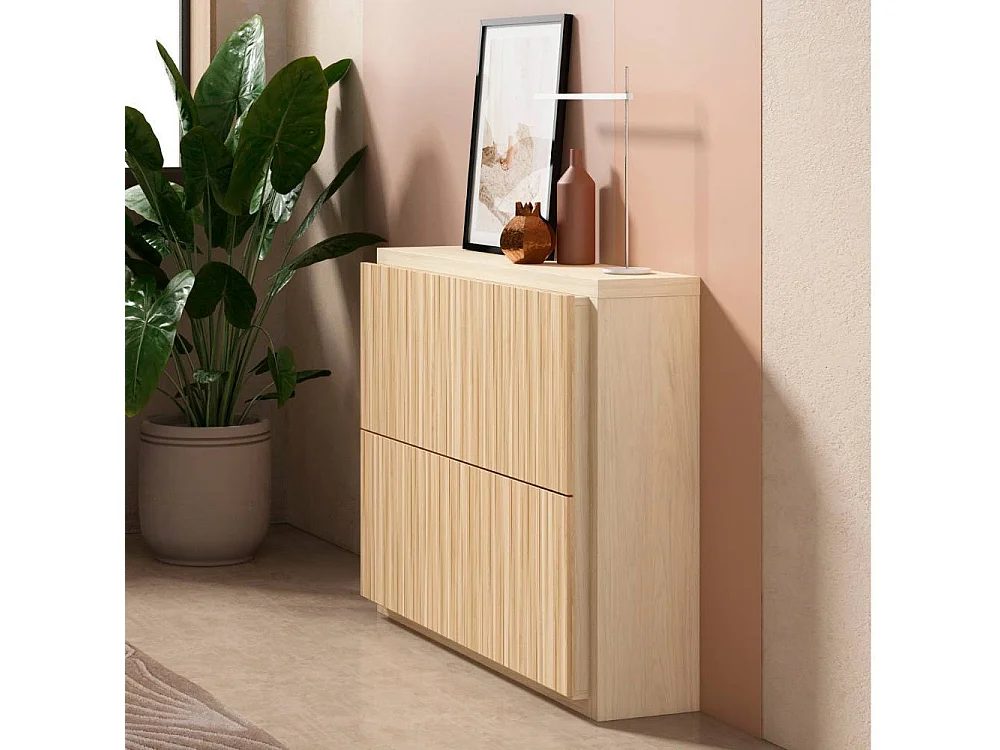 Schuh Klappschrank Schuhschrank 106 cm breit in Holzoptik foliert