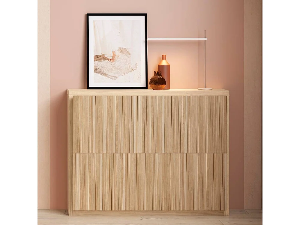 Schuh Klappschrank Schuhschrank 106 cm breit in Holzoptik foliert