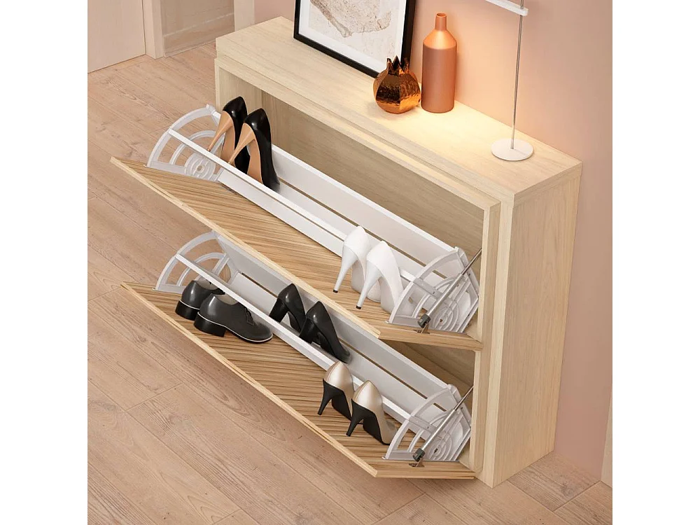 Schuh Klappschrank Schuhschrank 106 cm breit in Holzoptik foliert