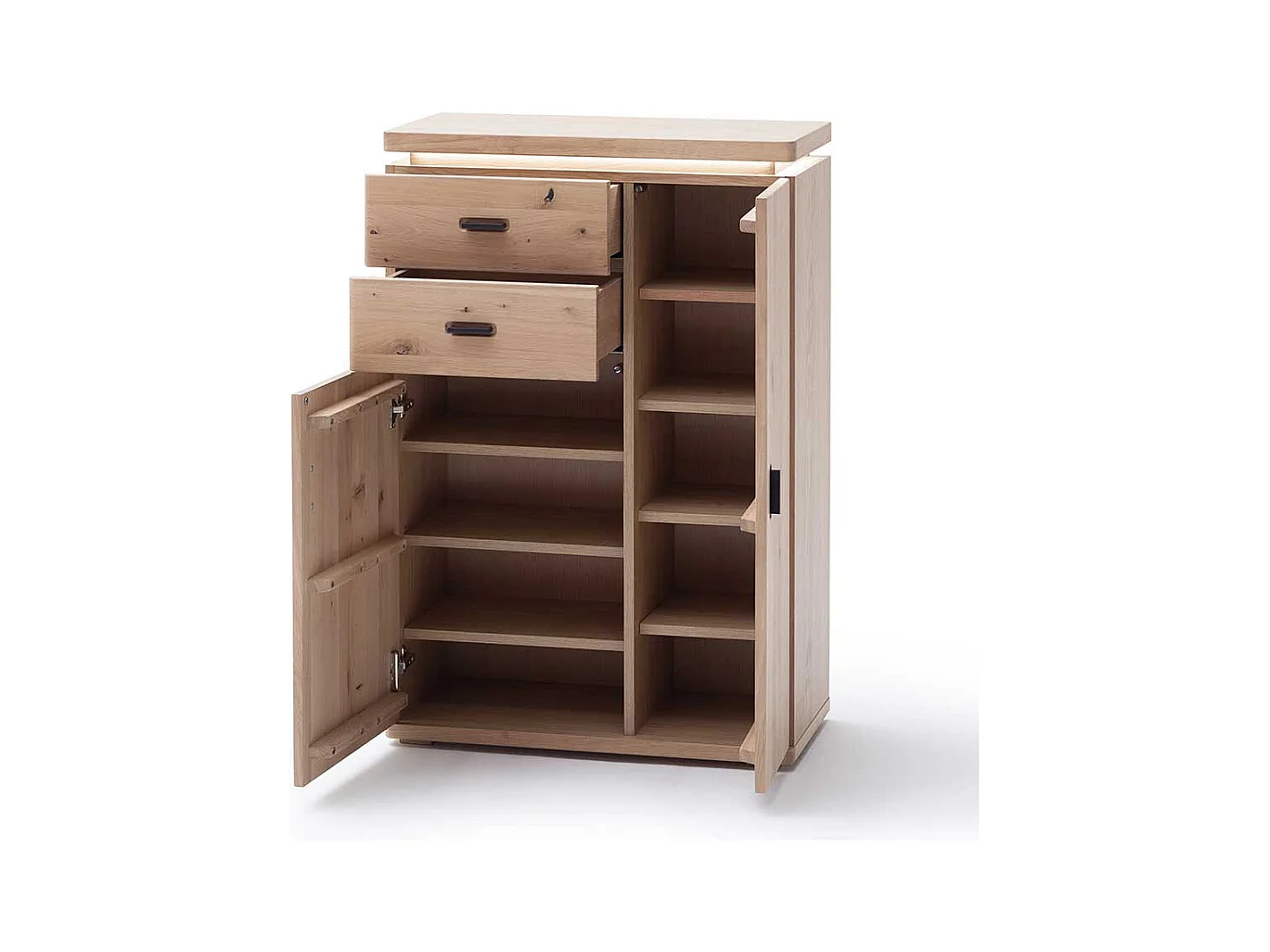 Dielenkommode in Eiche Bianco furniert LED Beleuchtung