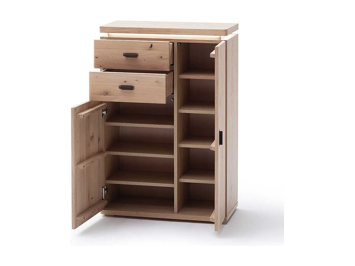 Dielenkommode in Eiche Bianco furniert LED Beleuchtung