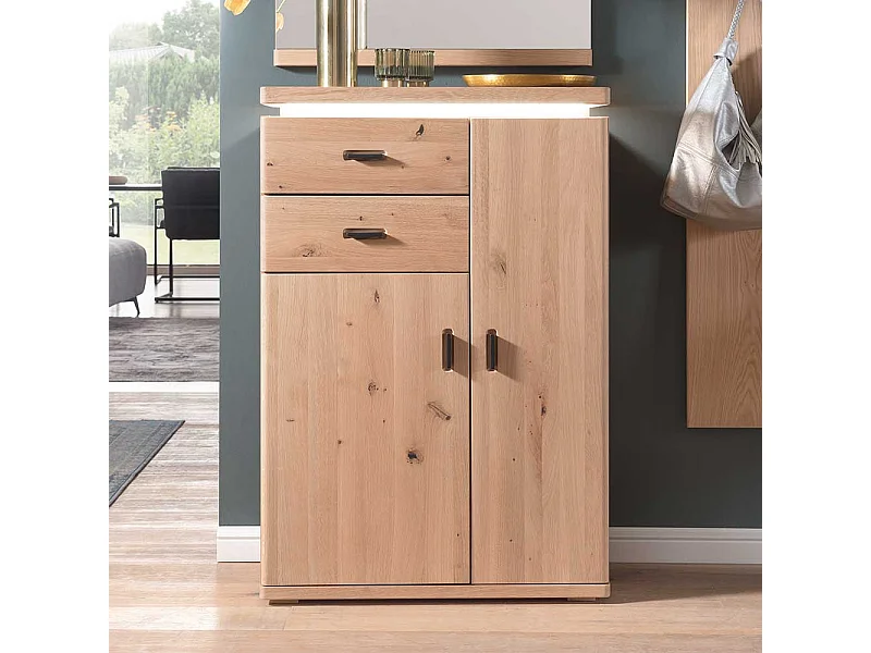 Dielenkommode in Eiche Bianco furniert LED Beleuchtung