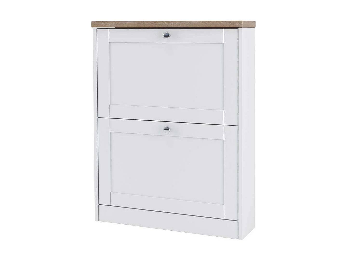 Landhaus Schuhschrank in Weiß und Sonoma Eiche 90 cm hoch