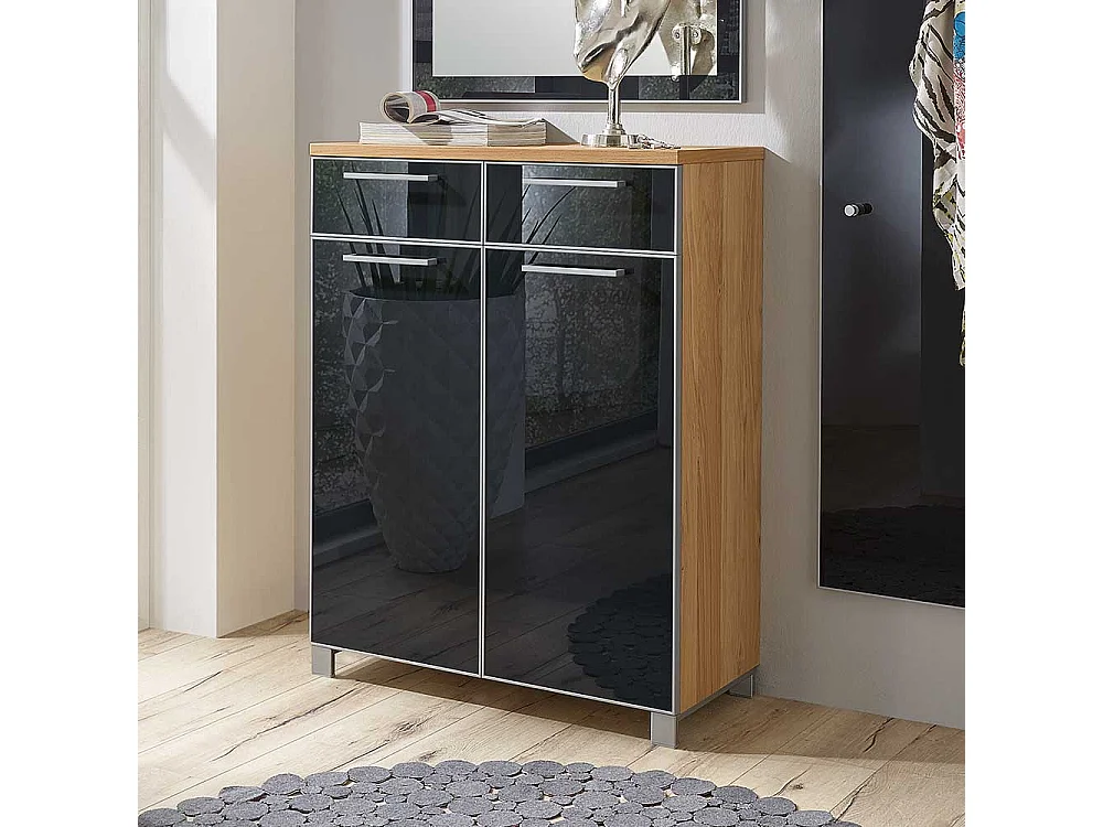 Design Schuhschrank in Anthrazit Glas beschichtet modern