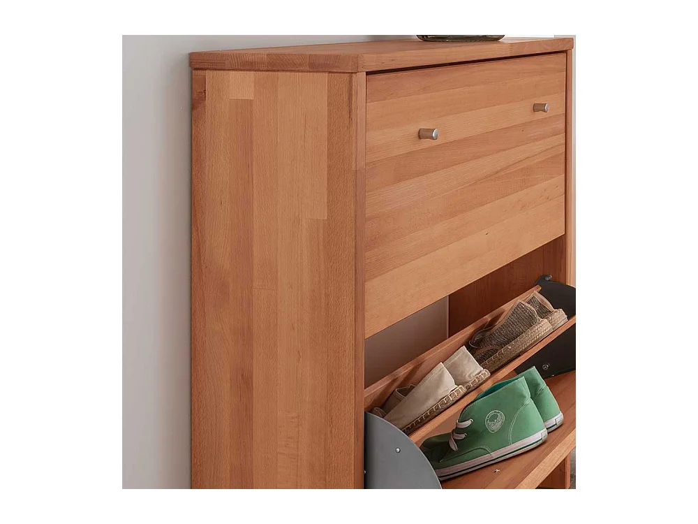 Schuhklappenschrank mit drei Schuhwalzen Buche Massivholz